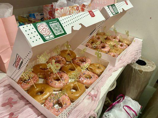 These are My daughter's Sweet 16  Krispy Kreme Doughnuts for her party.