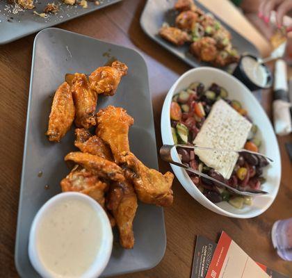 Double Fried Chicken Wings and Greek Island Salad