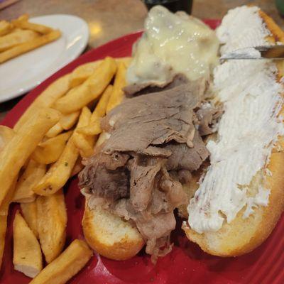 Golden fries, this sliced prime rib make a perfect dip.  Au gus was the best