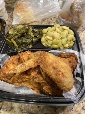 Fried chicken breast and wing dinner.