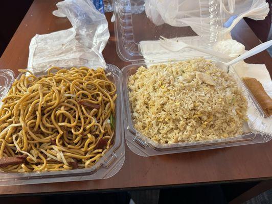 Bbq beef chow mein and chicken fried rice