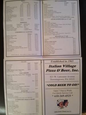 Menu Italian Village Downingtown PA