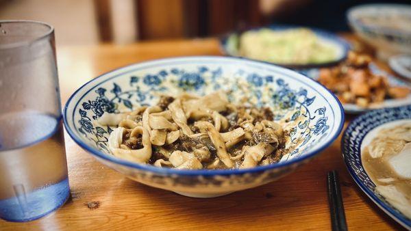 We get good Noodle with Minced Pork and Eggplant Sauce.