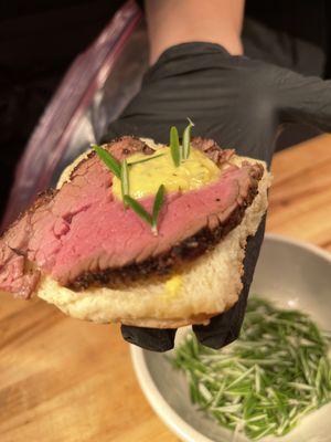 Tenderloin of Beef with Bernaise Sauce and fresh rosemary on toasted brioche bun