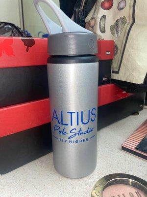 Water bottle. The logo stays on - I've had it for months and use it all the time!