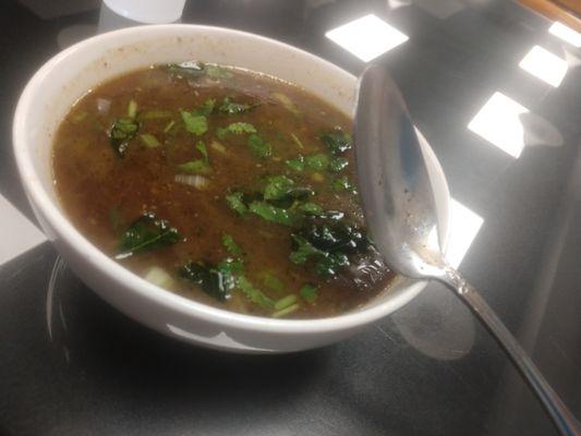 Rasam soup, absolutely delicious and very authentic tasting. It was prepared to order too.