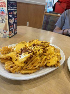 I expected the loaded waffle fries to taste better, but actually they didn't taste that good but they were ok.