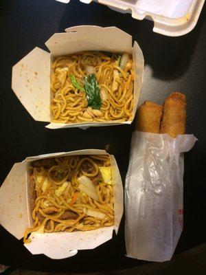 Beef n. Chicken lo Mein with egg rolls