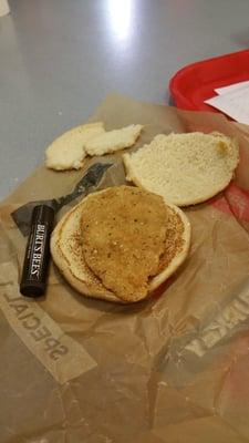 Arby's chicken sandwich. Yeah, they actually serve this. Cold and dry.