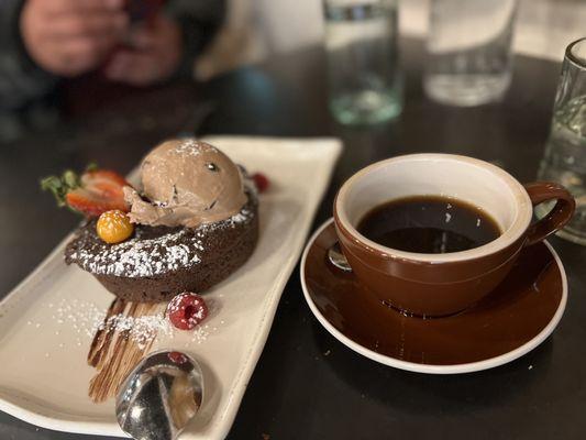 Chocolate cake with coffee gelato