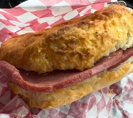 Fried bologna biscuit