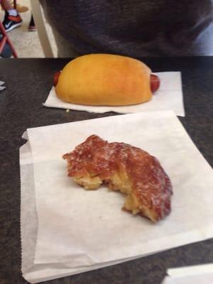 Sausage roll and half eaten apple fritter. There is nothing special about these, which is indicative of the whole place