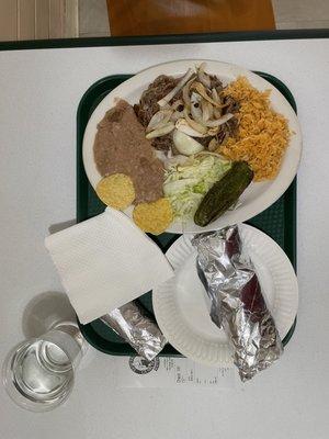 Here is the Bistec combination plate i ordered with my breakfast burrito.