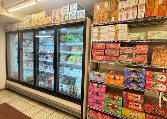 Variety of Instant Noodles and Frozen Food at Golden Lake Asian Foods.