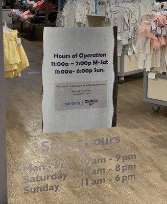 Carter's temporary store hours.