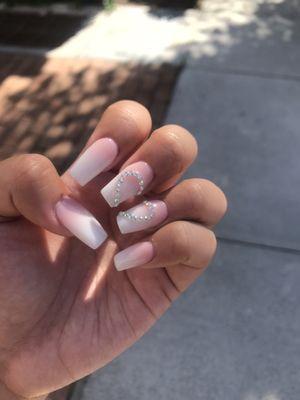 French Tip Ombre Acrylics w/ Rhinestone Heart