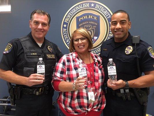 Frank gave pallets of water for the Police and Fire departments in BA