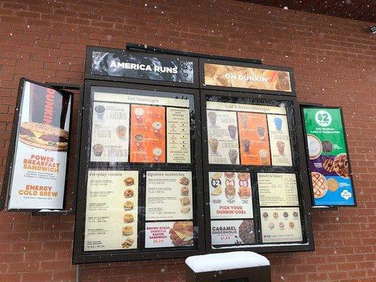 Dunkin Donuts drive thru menu.