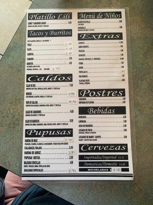 Back of Menu