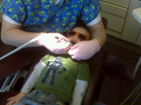 My 2 year old son during his dental exam at Pediatric Dentistry.