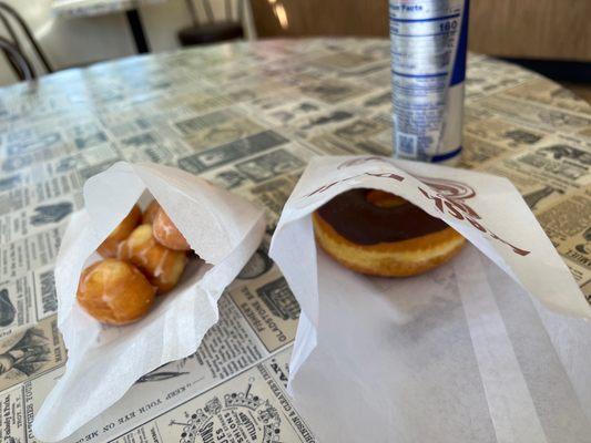 Donut holes & choco donut while waiting for the #4. Ham & Cheese!