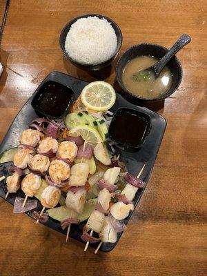 Grilled scallop and shrimp dinner