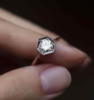 Vintage diamond in a mixed-metal art-deco inspired ring.