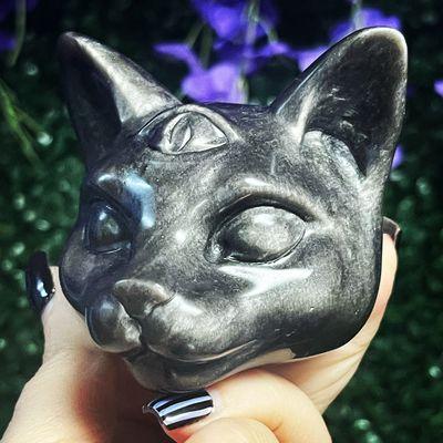 Silver Sheen Obsidian Cat