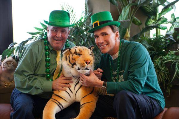 Doug Mann & Mike Dyer with the Tiger on St. Patrick's Day