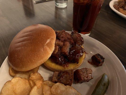 Regular Smoked Burnt Ends Sandwich ($11.99) Simply AMAZING!