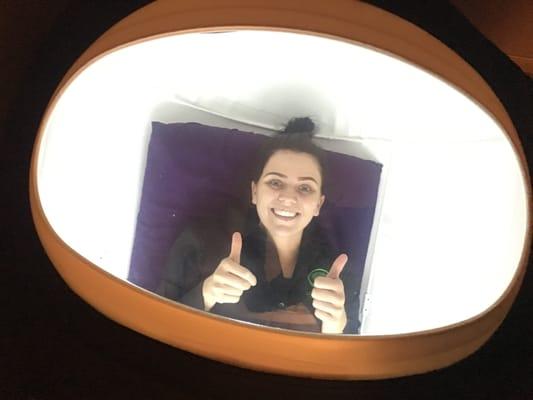 Brooke going for a dive in our hyperbaric chamber