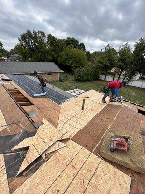 Re decking a roof. Ice and water shield installation.