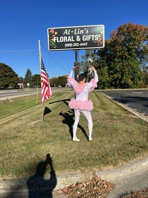 Public ballet debut? Mitch owned the parking lot with his 'graceful' twirls in ruffled frills, much to the delight of everyone at Al-Lin's.