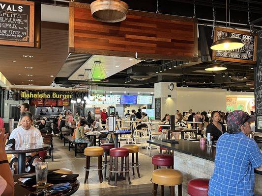 Looking out from the bar into the food court