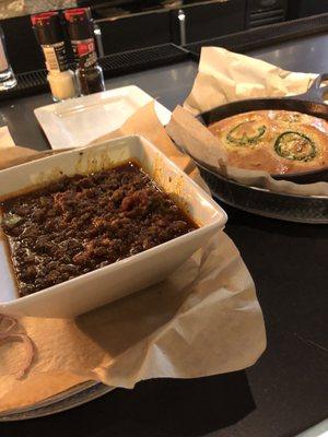 Revolver chili and jalapeño cornbread. Some of the better food at TX Live. The cornbread is pretty great.