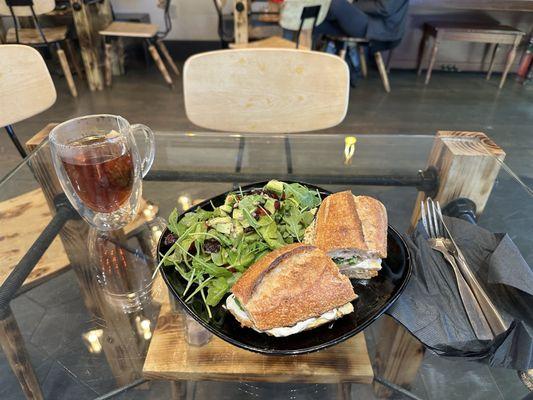 Chicken Fresh Mozzarella Sandwich with English Breakfast Tea