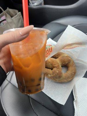 Thai tea, pizza pretzel