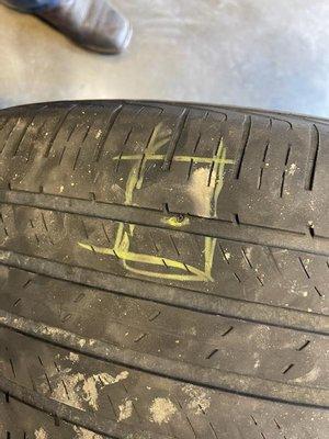 Tire with the hole.