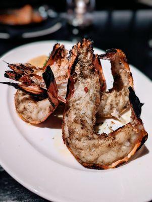 Madagascar tiger prawns. Grilled with olive oil, garlic and herbs.