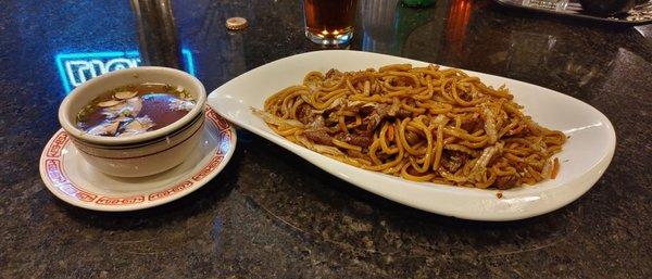 Sour soup and Steak Lo Mein