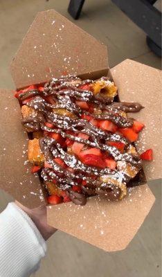 Churro bites with nutella and strawberries