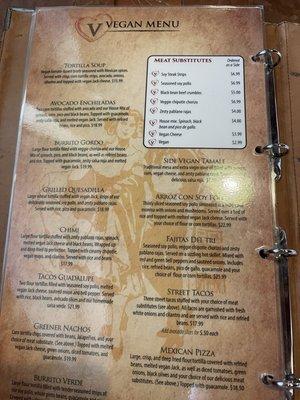 Vegan Menu