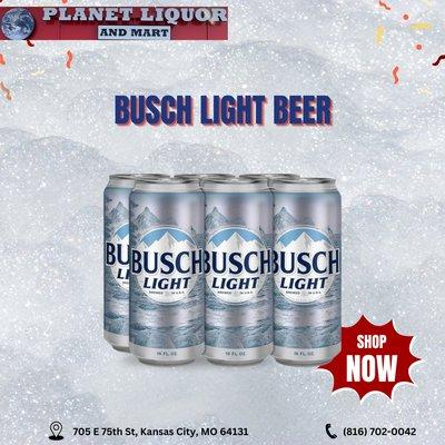 Busch Light Beer is available at our shop, Planet Liquor and Mart.