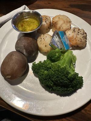 Scallop dinner (also comes with a side salad not shown)