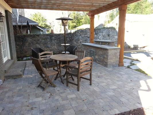 Paver Patio with Bluestone Countertops.  Bocce ball court in back yard. Candler Park.