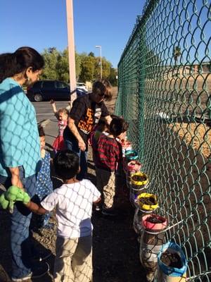 Planting in our community garden.