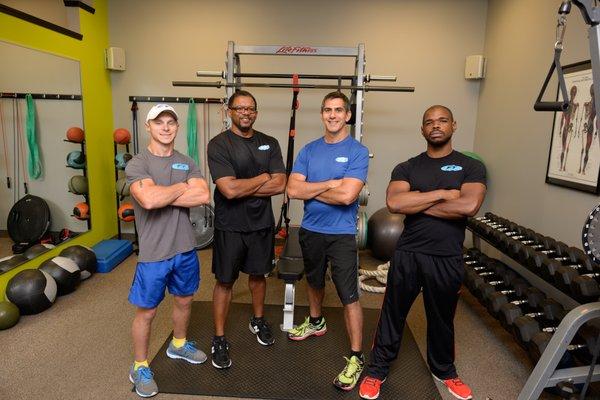 From left to right: Mac Bowers (trainer), Chris Marion (FT client and success story), Andrew henderson (owner), and Jasen Bradley (manager)