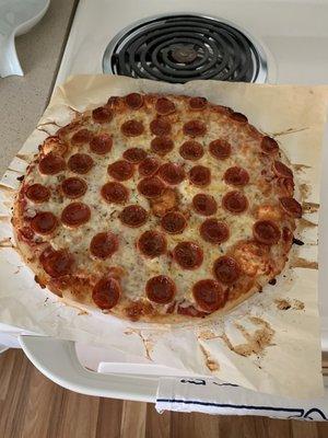 Pepperoni pizza baked