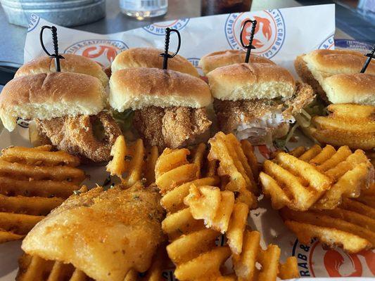 Cajun Catfish Sliders and Waffle Fries