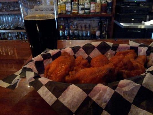 Hot Fresno wings and a House Milkshake Stout